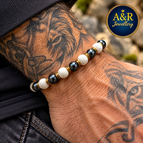 Mens hematite white lava stone - hematite,